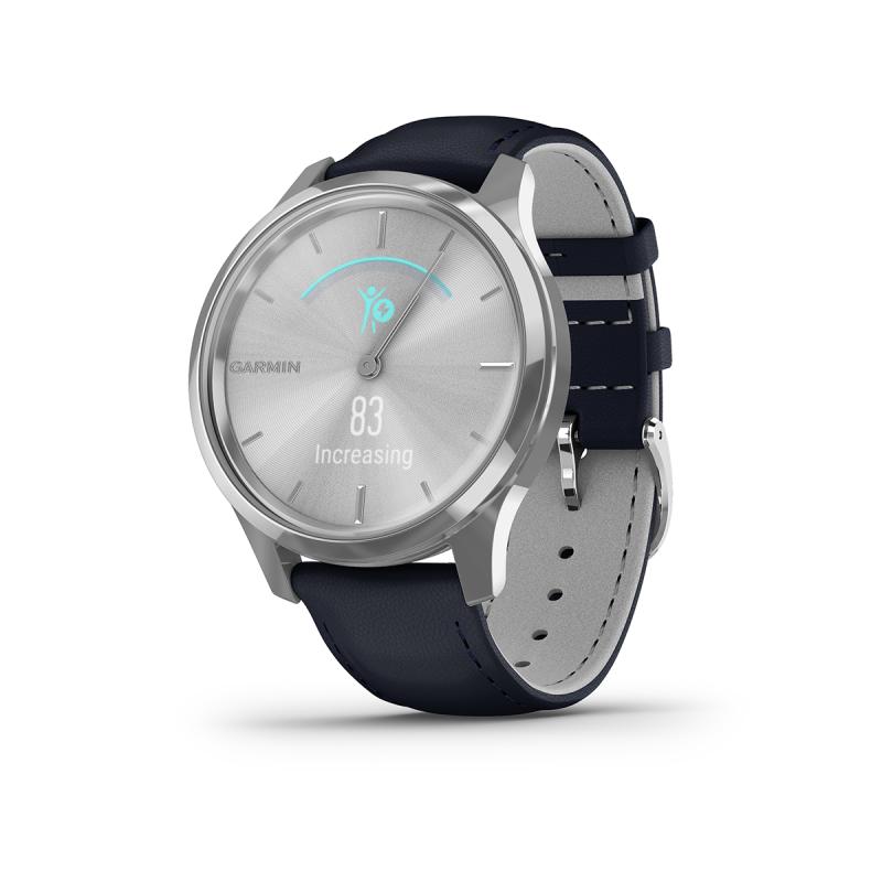 vívomove Luxe, silver stainless steel case with Italian marine leather bracelet