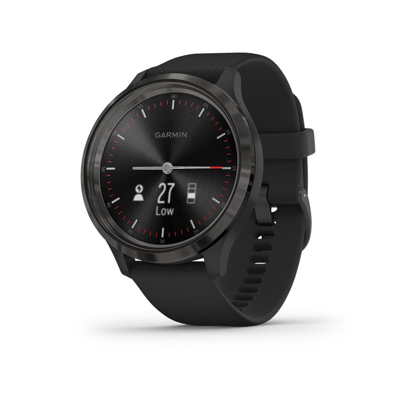 vívomove 3, stainless steel case with black case and silicone strap